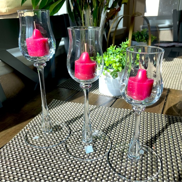 Party Lite, 3-Piece Votive Holders, Faux Champagne 🥂 Flutes, Glass, 8,9,10 Inch - Picture 1 of 7